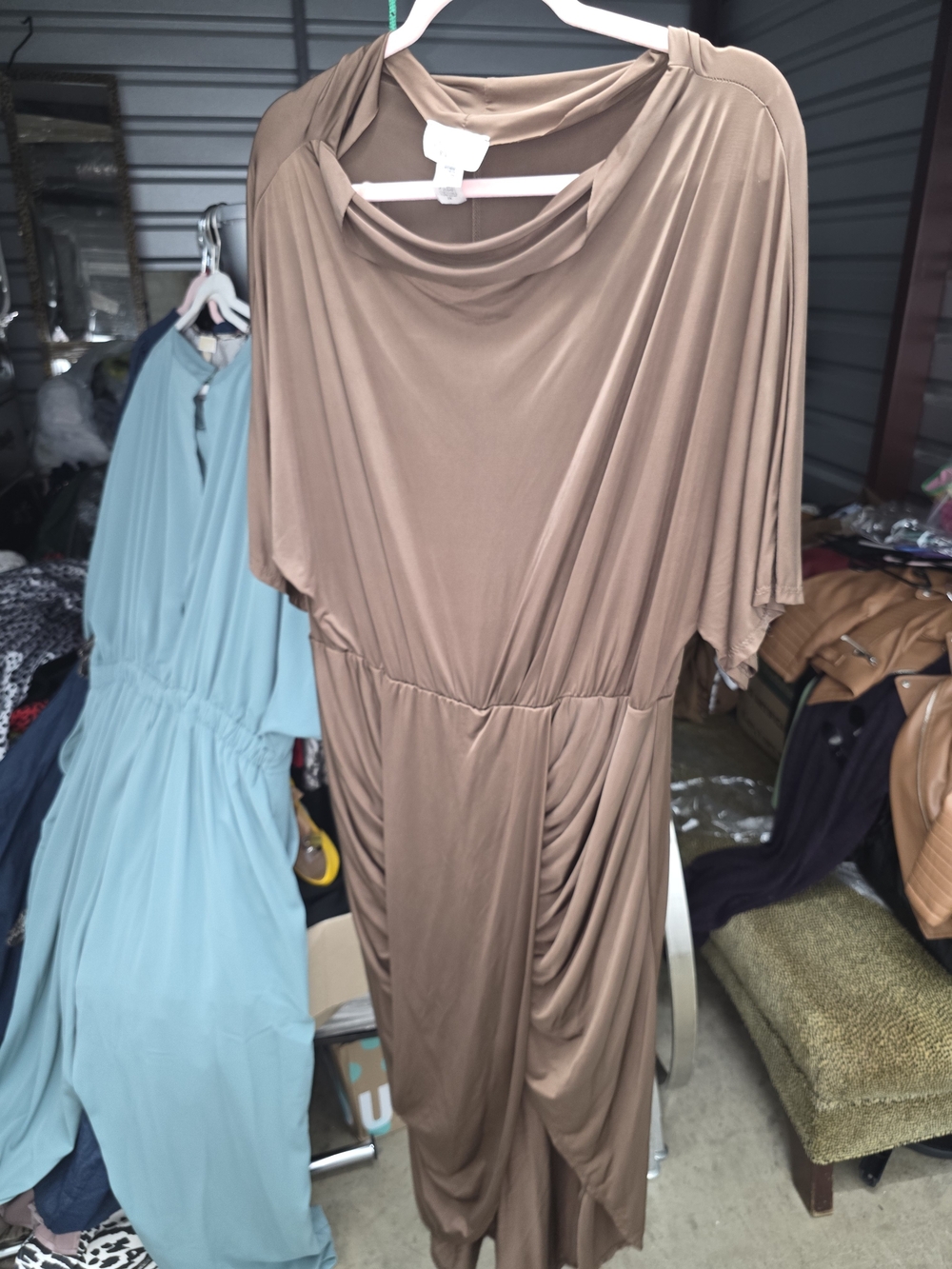 Janette Plus Taupe Draped Midi Dress